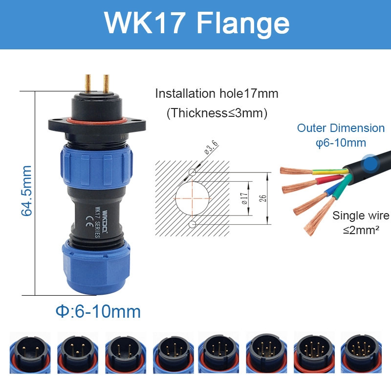 Sp-serie stekkerdoos schroefdraad waterdichte voedingsconnector IP68 Wk17 flens cirkelvormig